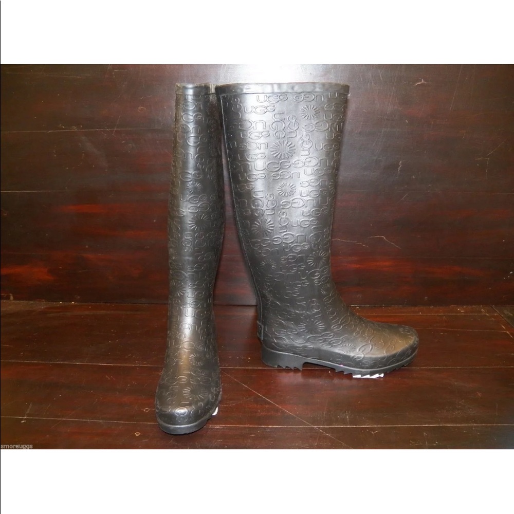 New Womens UGG Wilshire Logo Tall Black Rain Boots